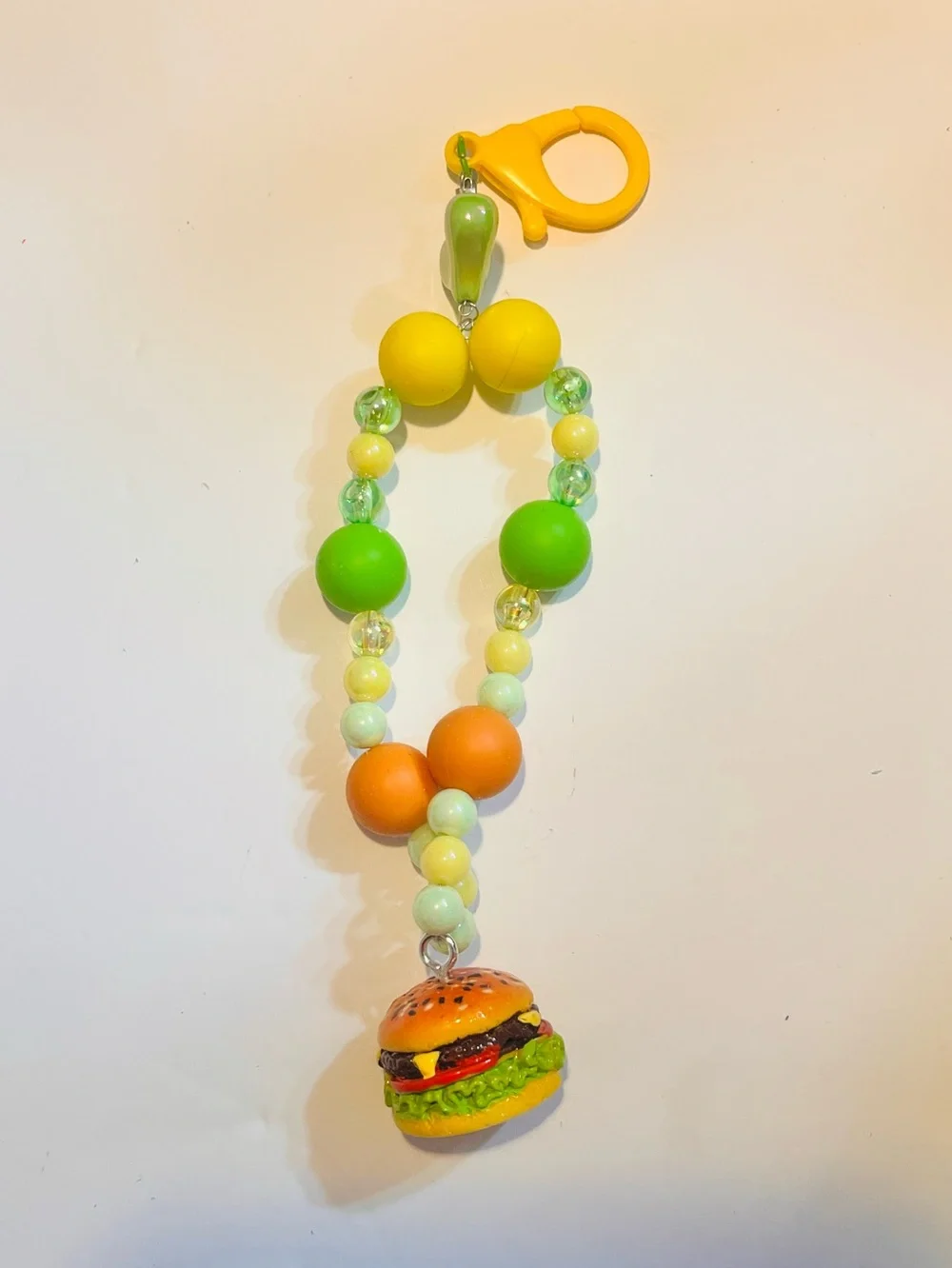 Key chain phone Chain Charm with Burger Bead - Yellow, Green, Orangem